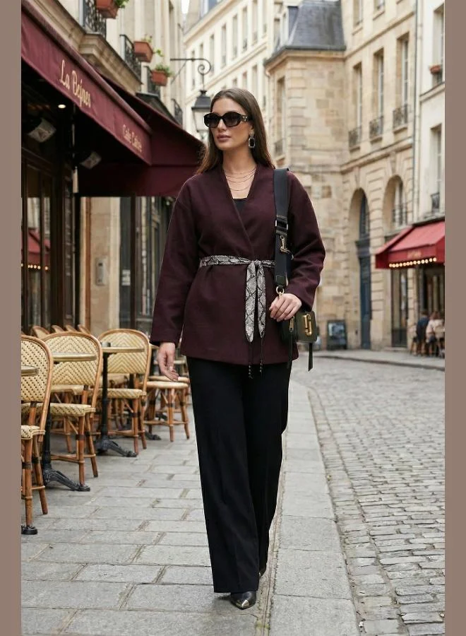 Lela Lela Regular Fit Double-Breasted Blazer Jacket With Scarf Belt For Women Jacket 6927673